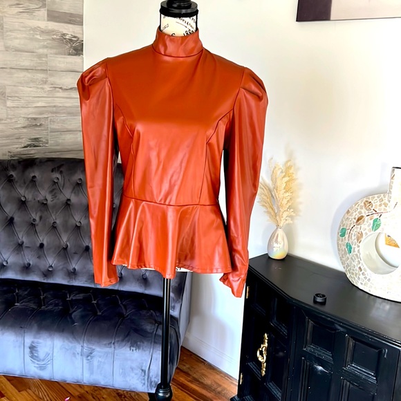 Tops - Faux Leather Mock Neck Top